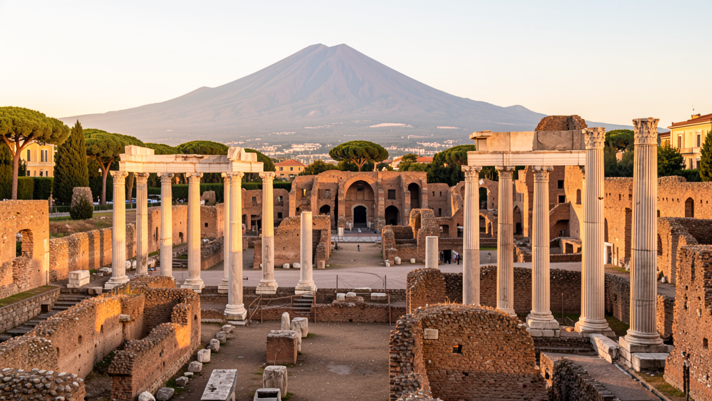 Pompeii ruins with Mount Vesuvius